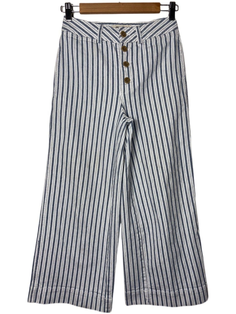 Madewell Emmett Wide-Leg Crop Pants Stripe Button-Front Super Stretch Women's 26